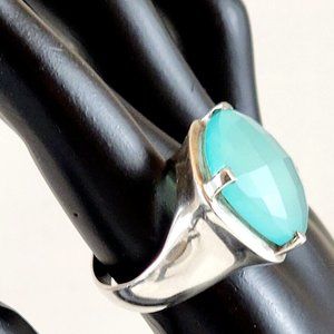 Sterling Silver 925 Aqua Gemstone Ring - Size 8 1/2